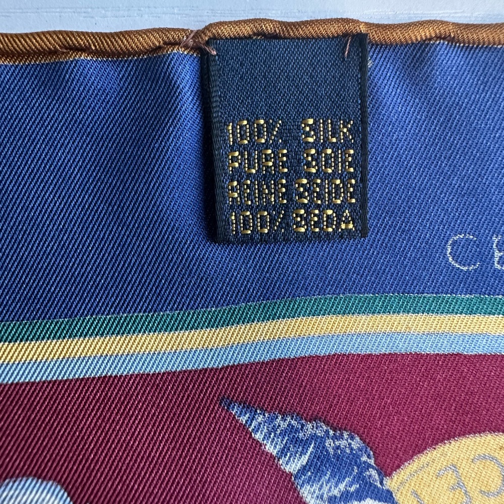 15x15 CELINE Paris 100% Silk Vintage Seashell Scarf with Box - Picture 11 of 12